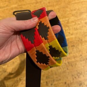 Argentinian Brown Leather Polo Belt with rainbow stitching